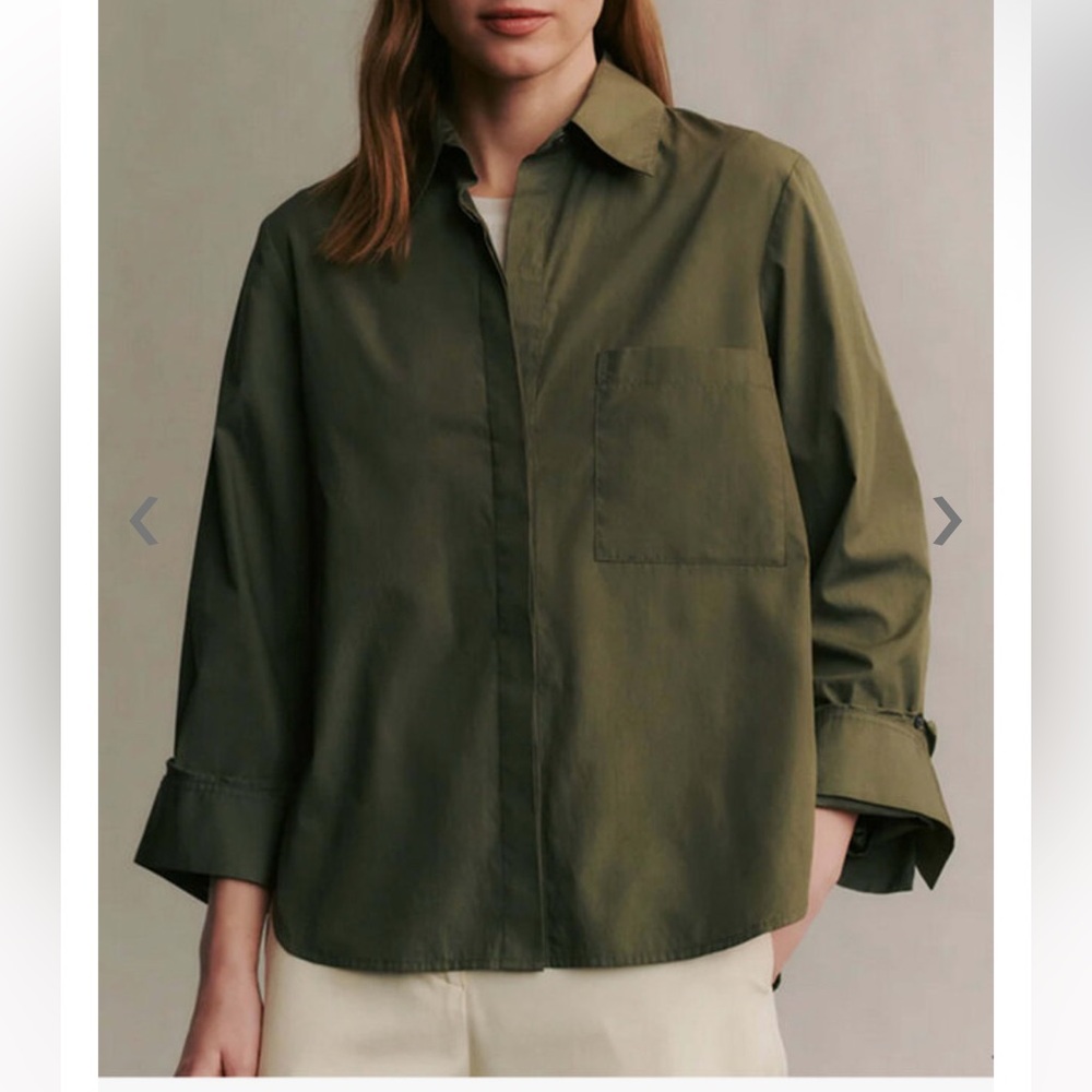 NWT TWP Boyfriend 100% Cotton Button Down Shirt in Jungle Green Women’s Size S